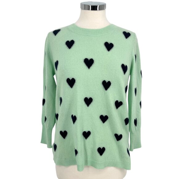 J.Crew Everyday Cashmere Heart Print Sweater Mint Green Size Medium - Picture 1 of 9